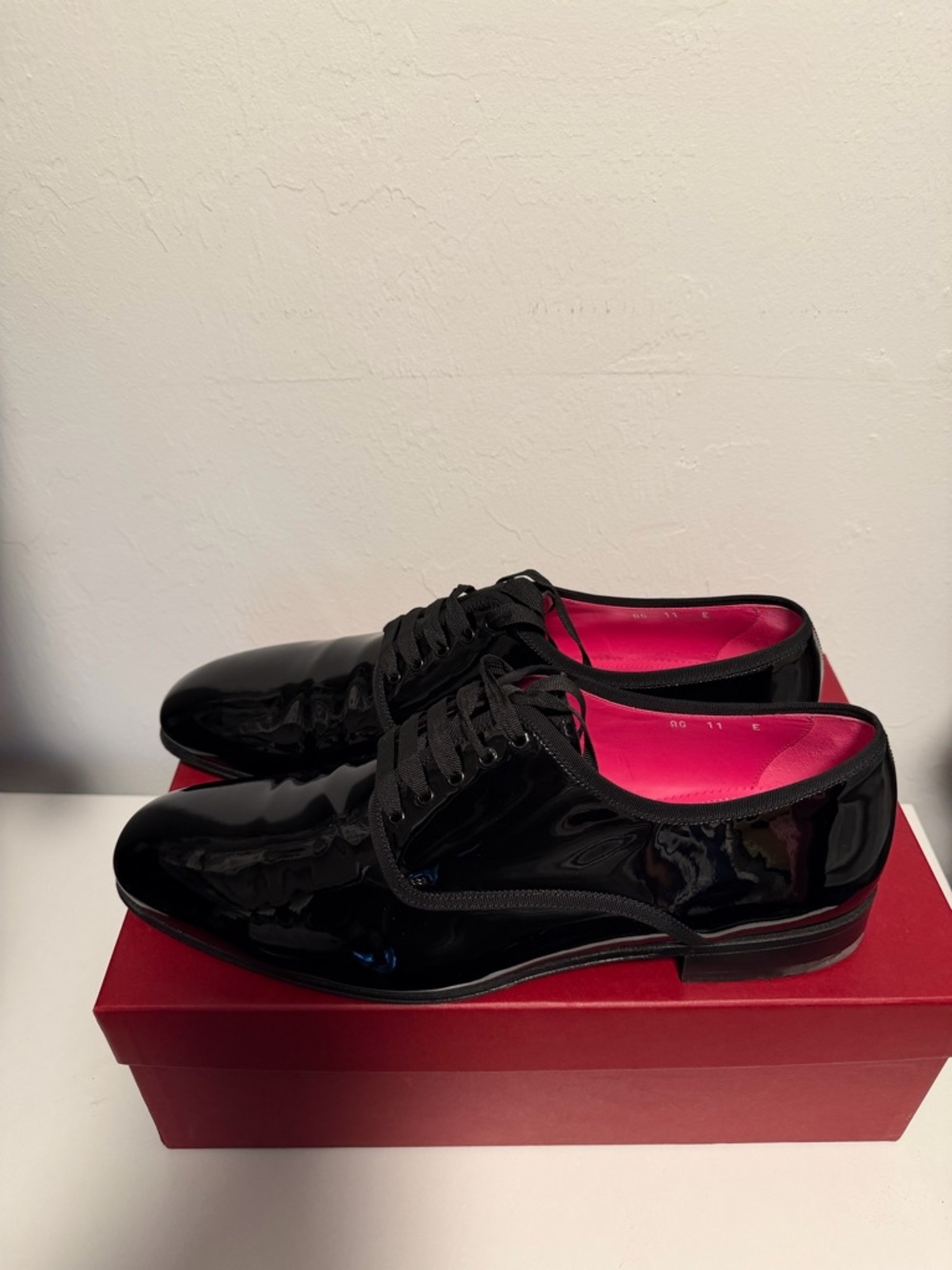 Salvatore Ferragamo Black Patent Leather Oxfords with Pink Lining - Picture 3 of 5